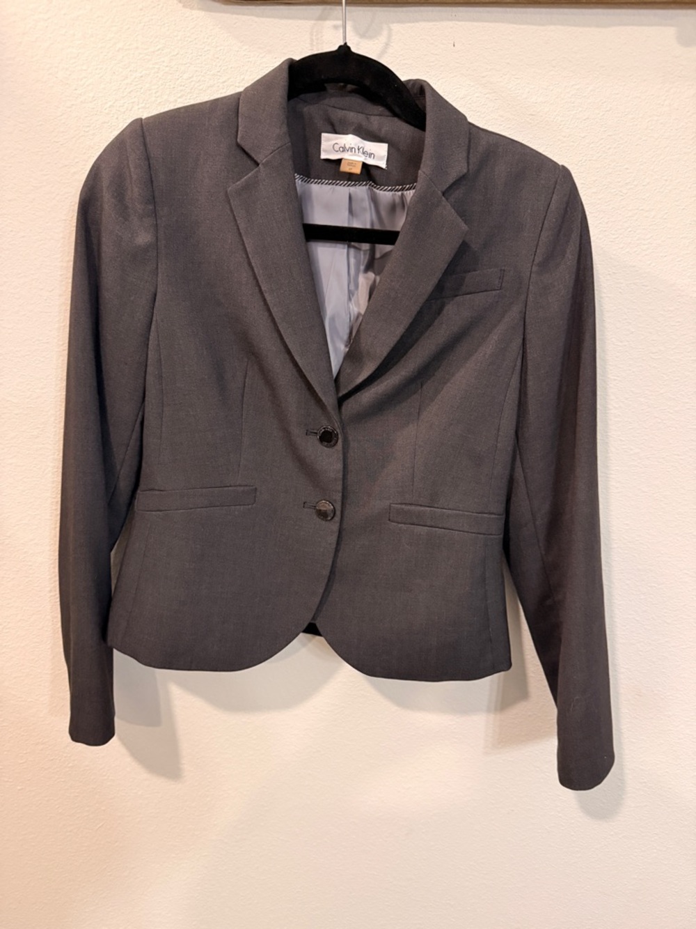 Calvin Klein Women's Dark Gray Two-Button Tailored Blazer